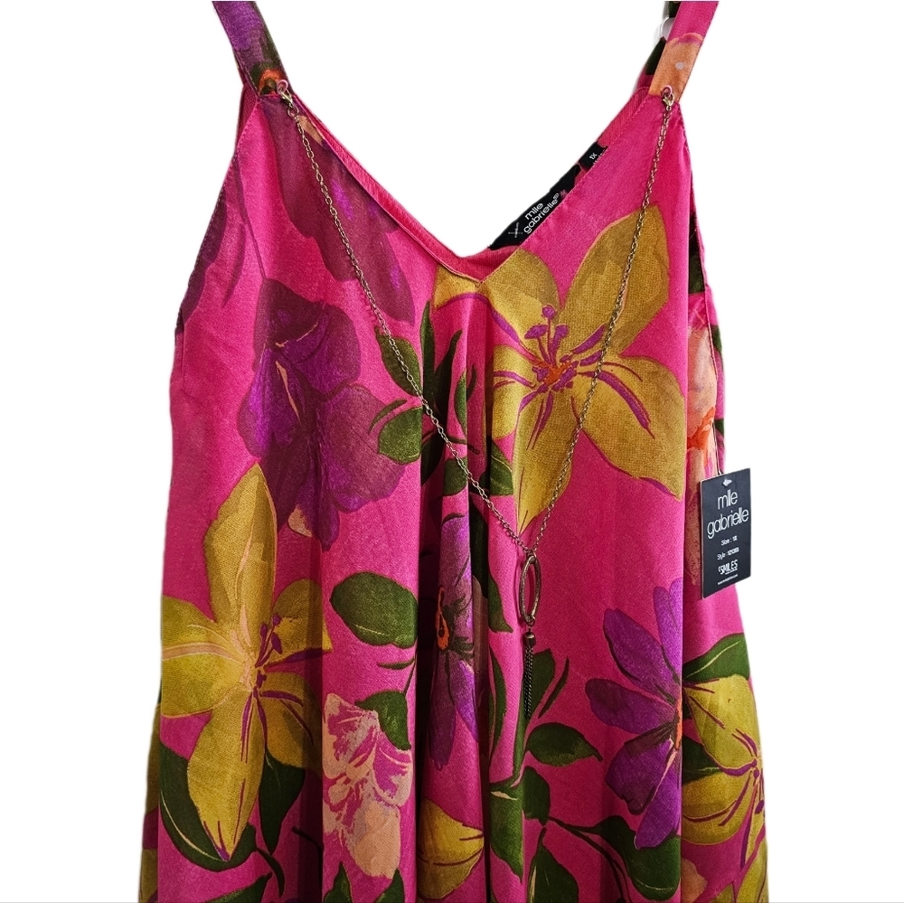 Hawaiian pink floral flowy strappy midi dress nwot 1X - Picture 2 of 10